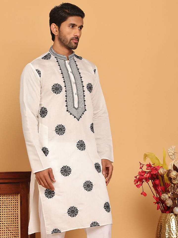 White Embroidered And Sequins Kurtas.