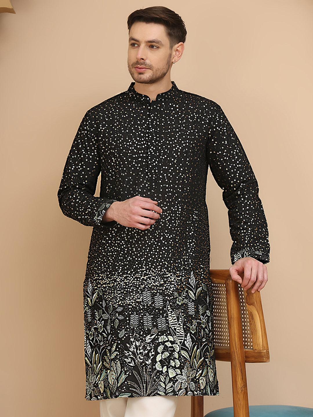 Embroidered And Sequins Silk Blend Kurtas.