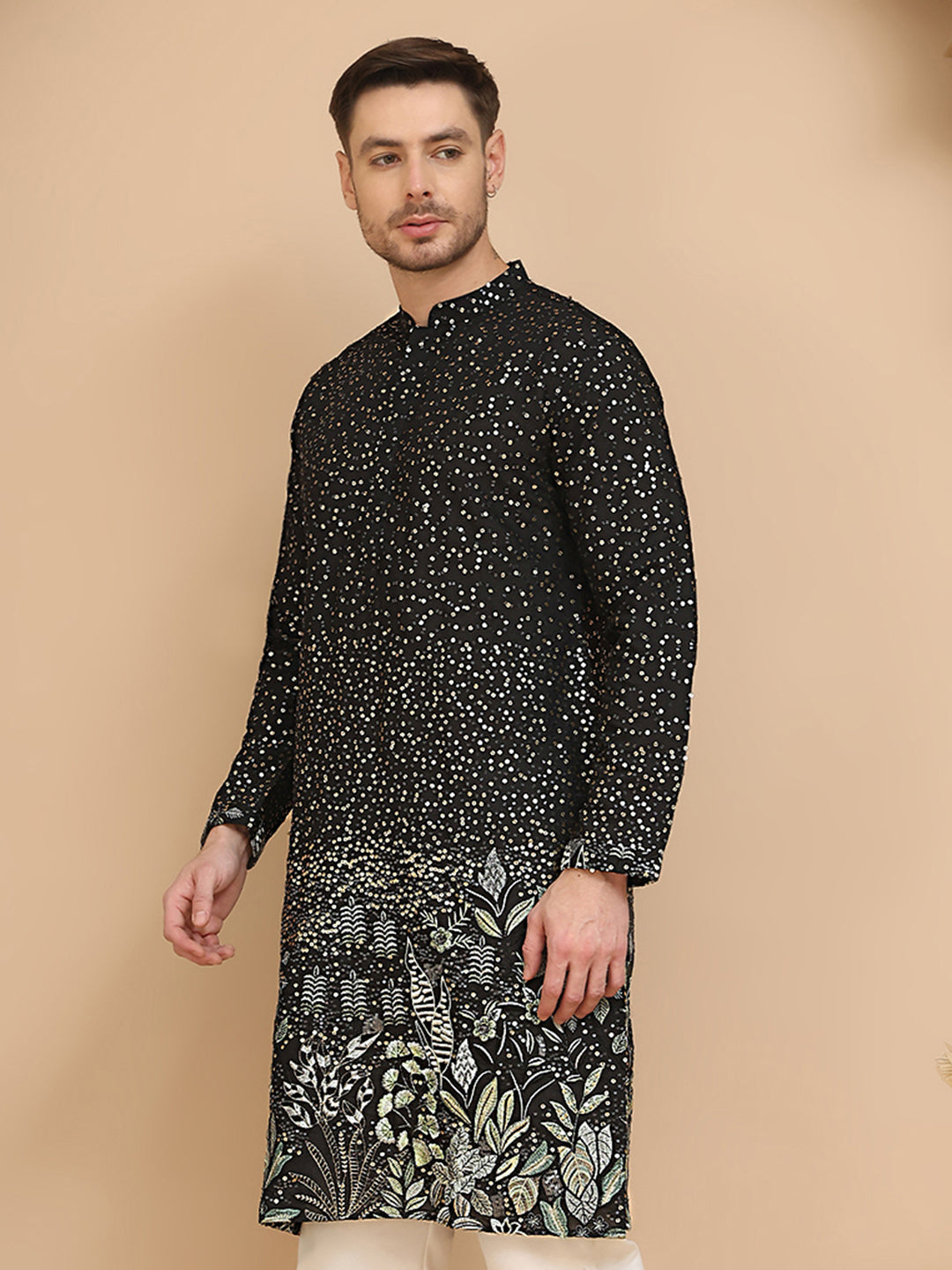Embroidered And Sequins Silk Blend Kurtas.