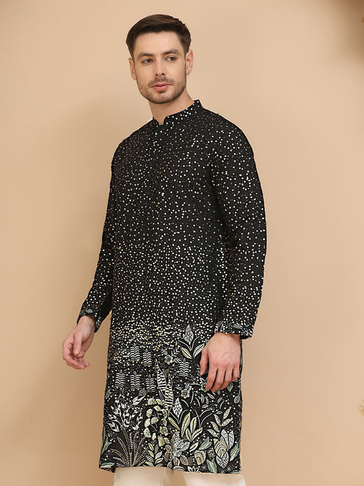Embroidered And Sequins Silk Blend Kurtas.
