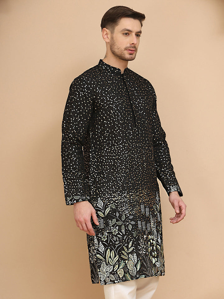 Embroidered And Sequins Silk Blend Kurtas.