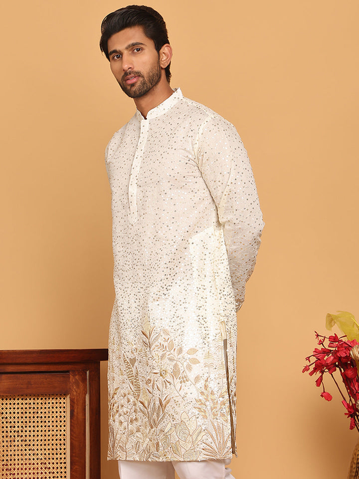Embroidered And Sequins Silk Blend Kurtas.