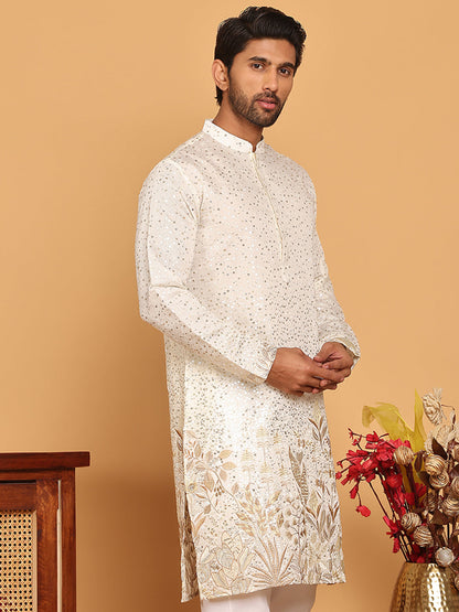 Embroidered And Sequins Silk Blend Kurtas.