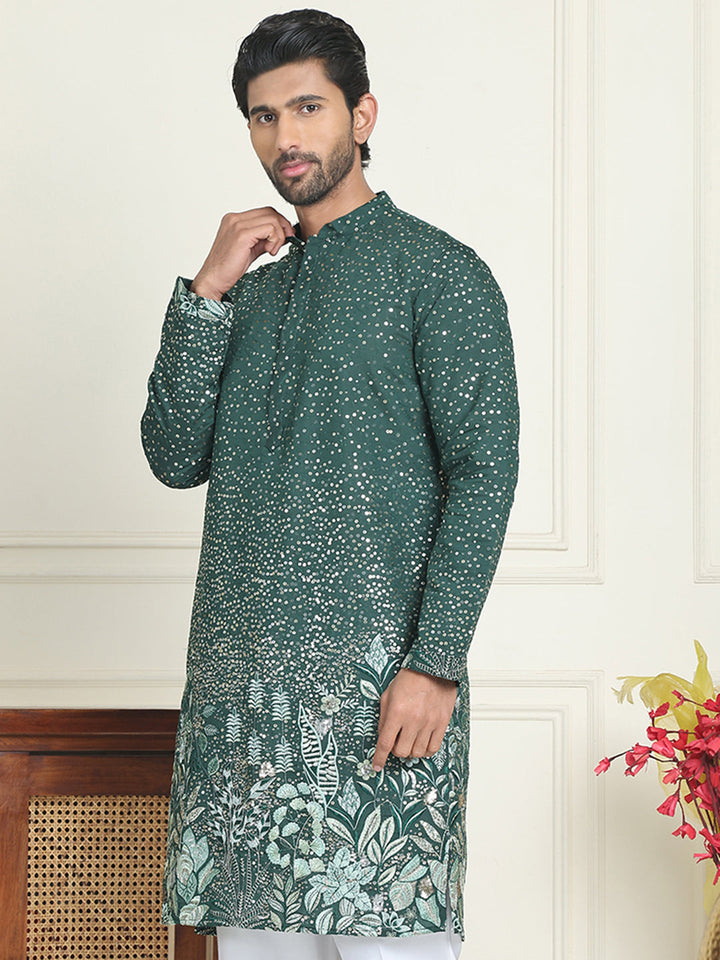Embroidered And Sequins Silk Blend Kurtas.