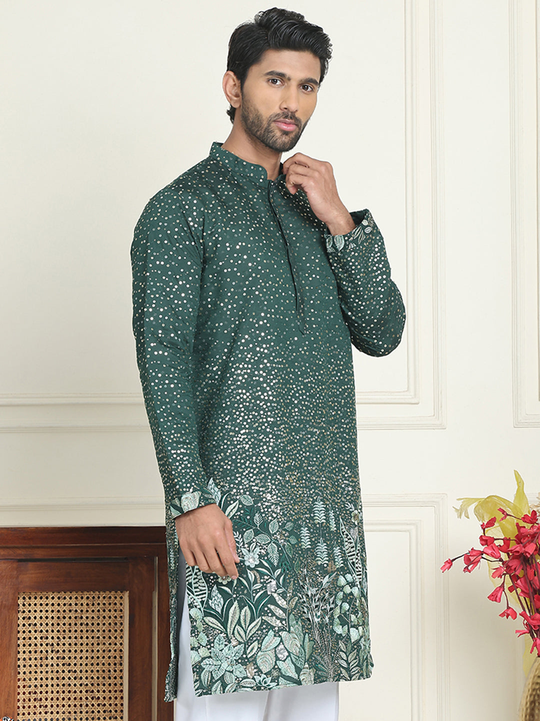 Embroidered And Sequins Silk Blend Kurtas.