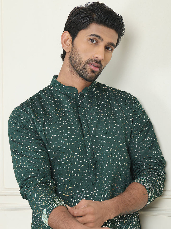 Embroidered And Sequins Silk Blend Kurtas.