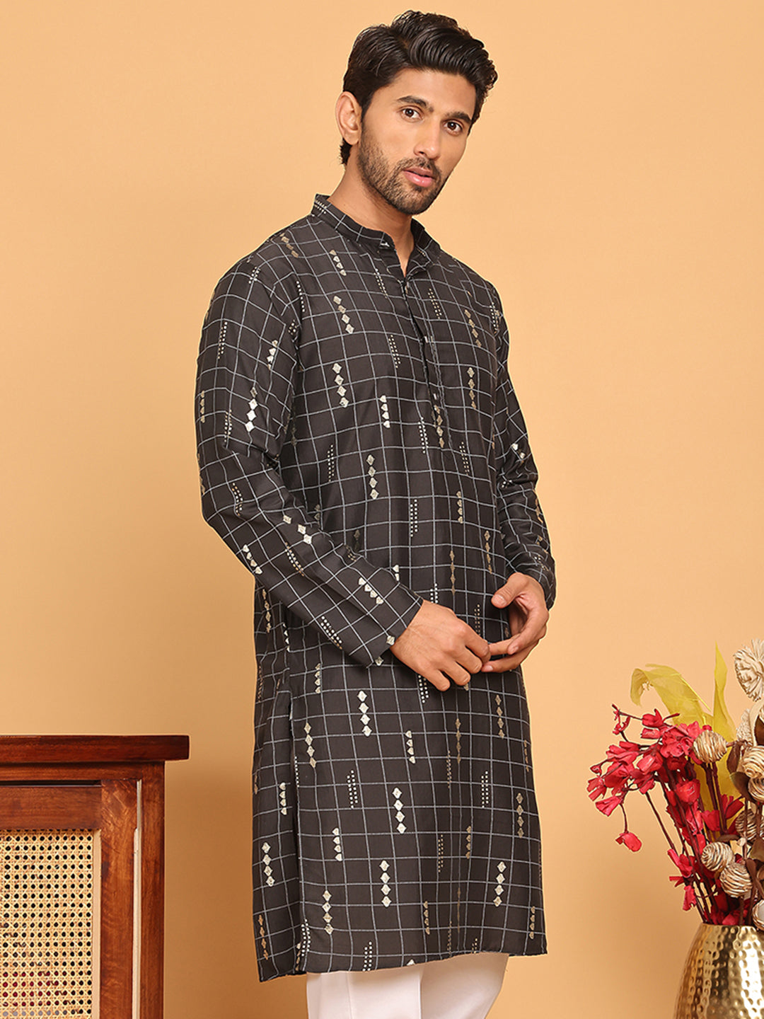 Foil Printed Straight Kurtas For Men
