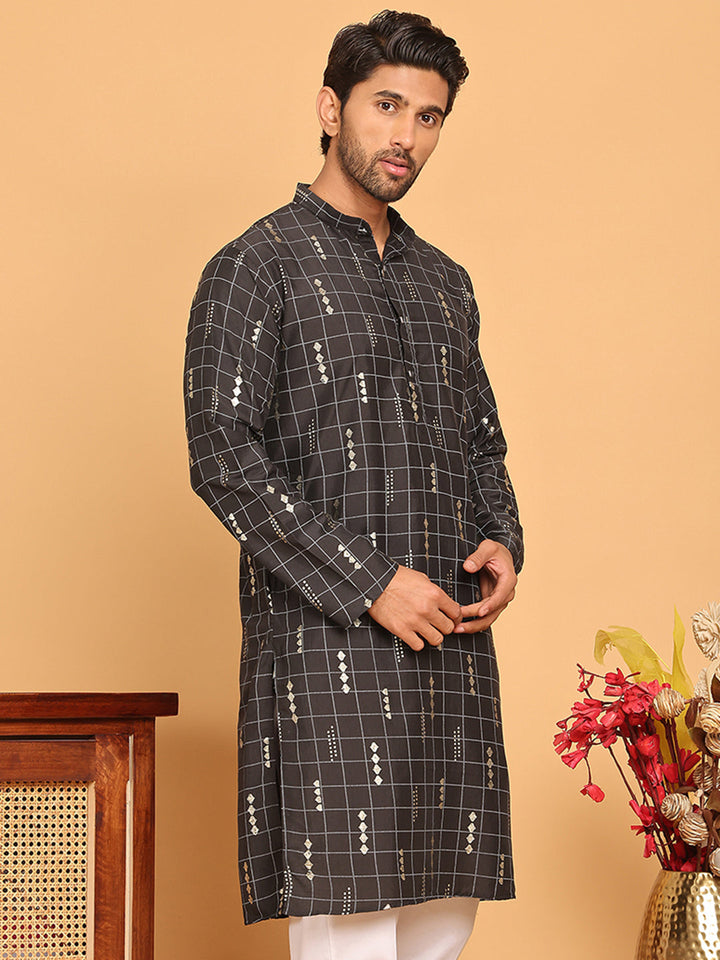 Foil Printed Straight Kurtas For Men
