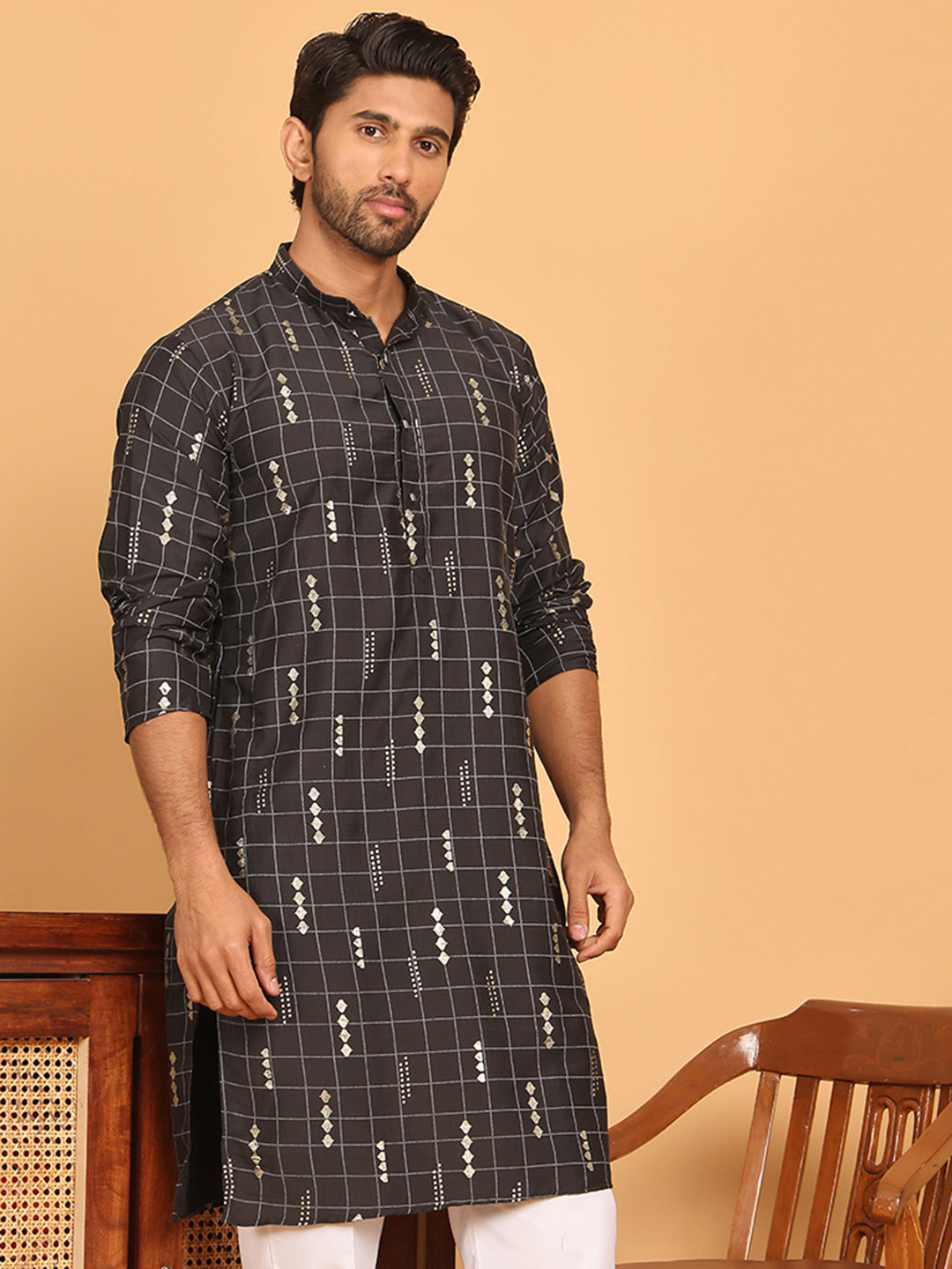 Foil Printed Straight Kurtas For Men