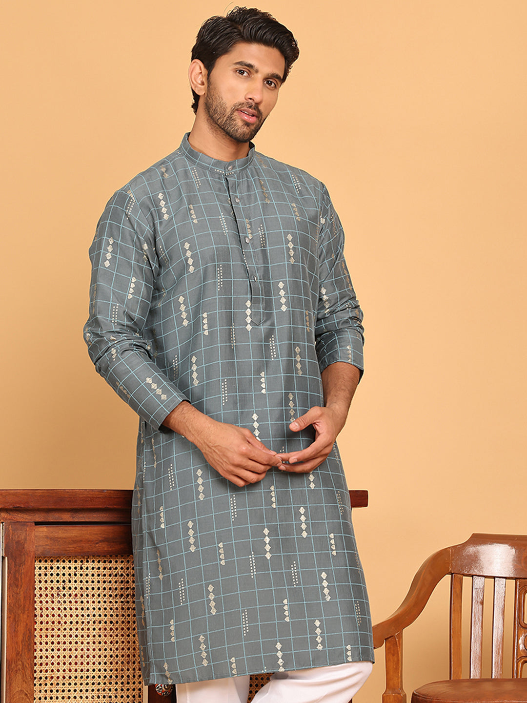 Foil Printed Straight Kurtas For Men