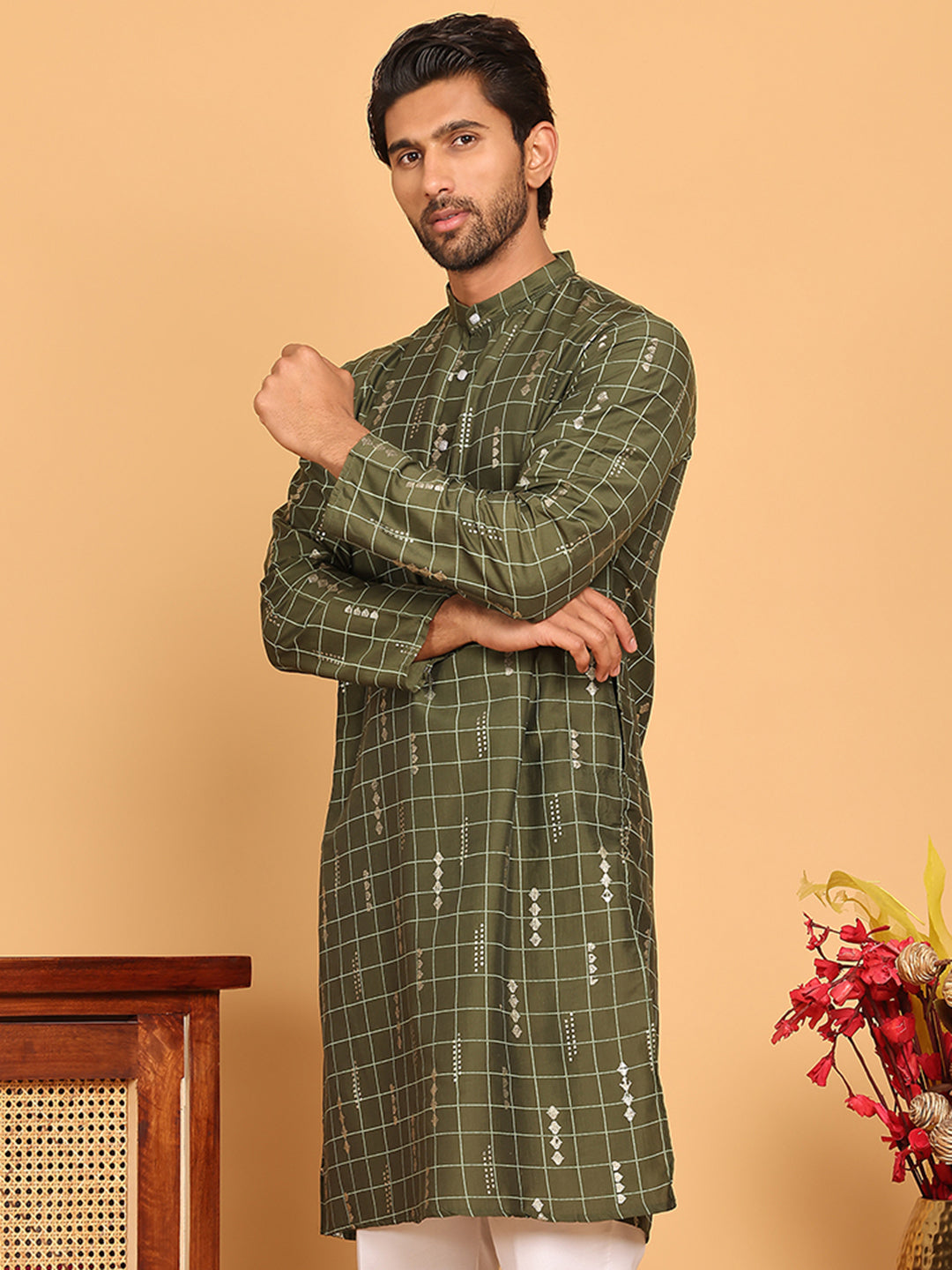 Foil Printed Straight Kurtas For Men