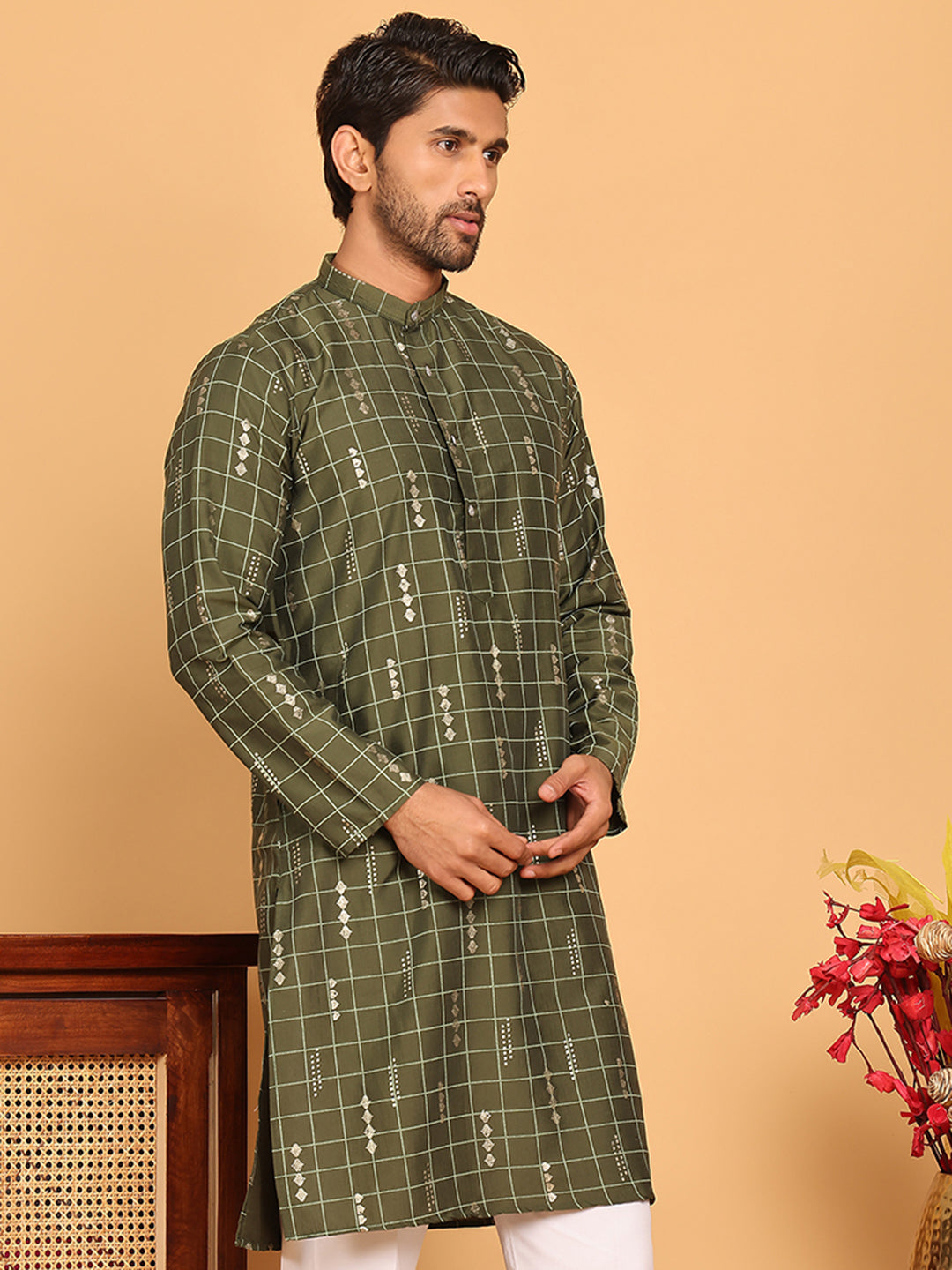 Foil Printed Straight Kurtas For Men