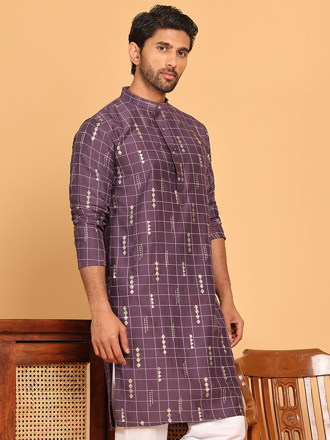 Foil Printed Straight Kurtas For Men