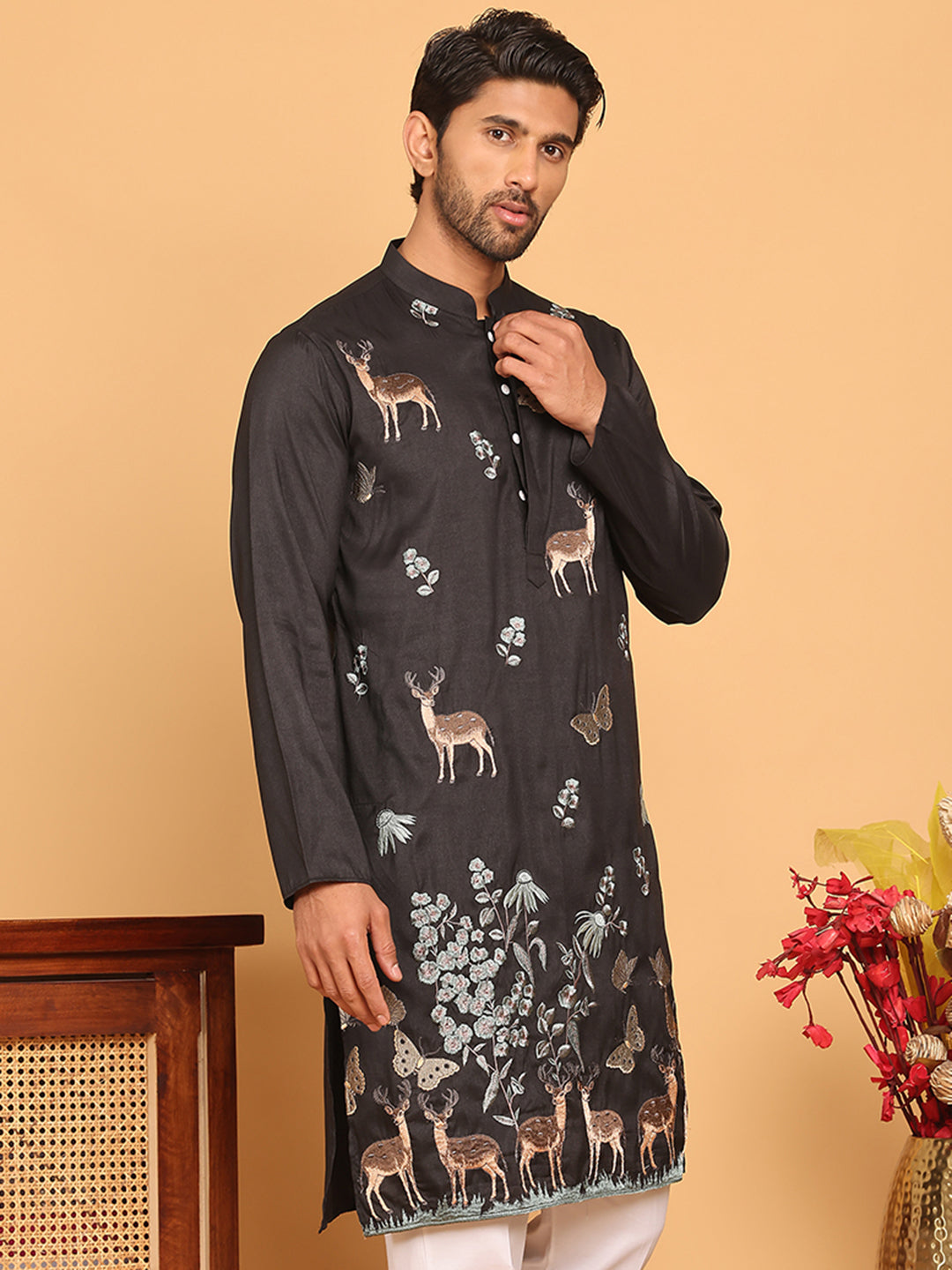 Embroidered Straight Kurtas For Men