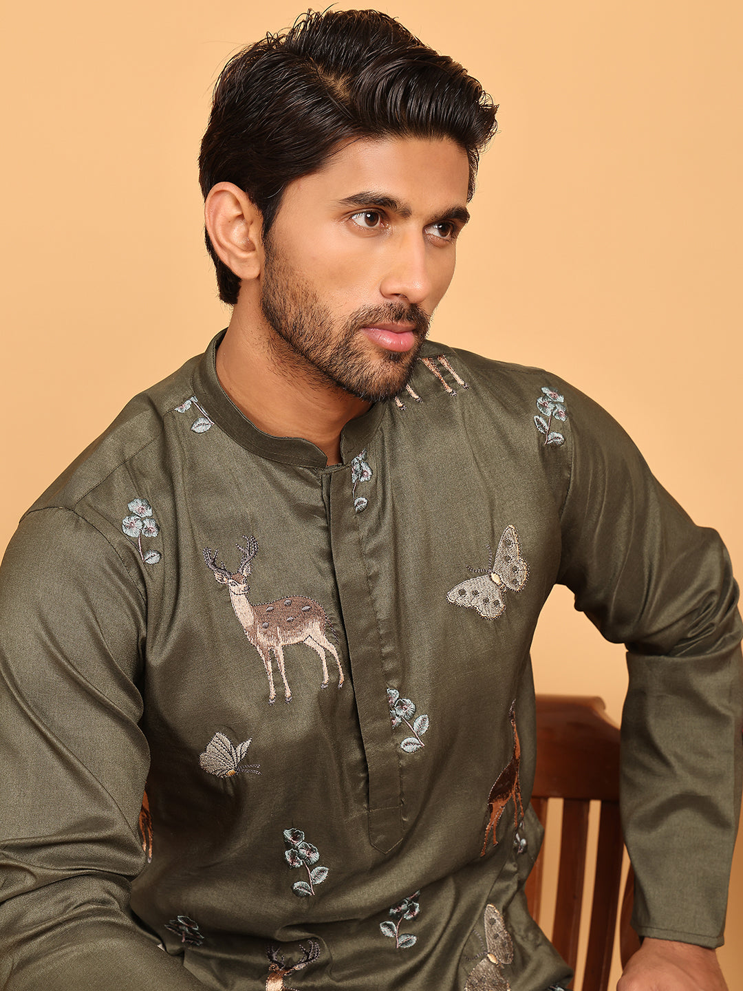 Embroidered Straight Kurtas For Men