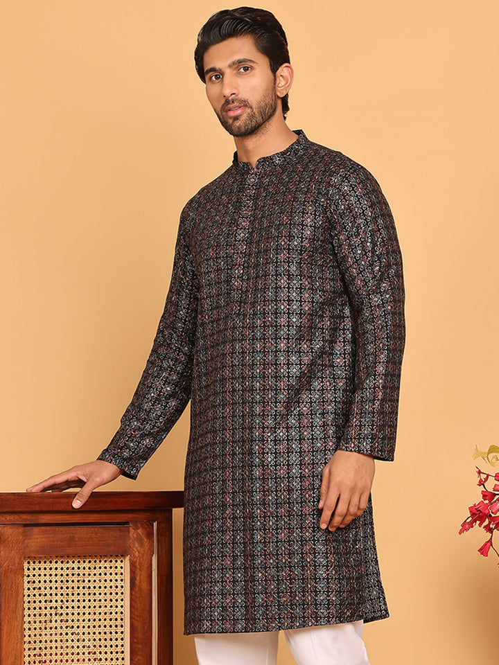 Embroidered And Sequins Viscose Rayon Kurtas For Men
