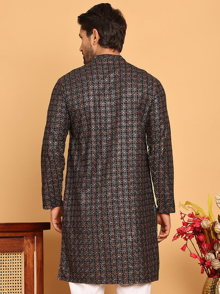 Embroidered And Sequins Viscose Rayon Kurtas For Men