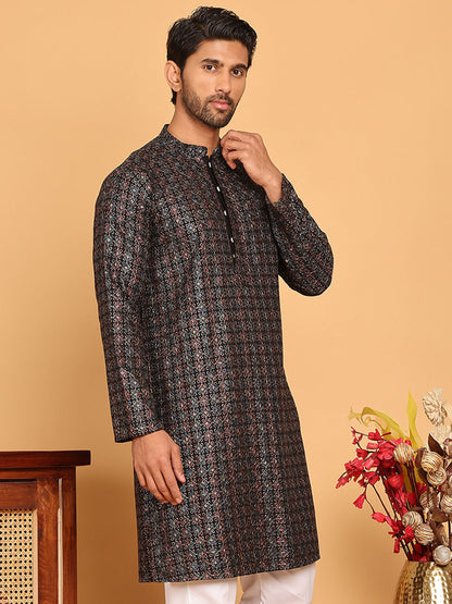 Embroidered And Sequins Viscose Rayon Kurtas For Men