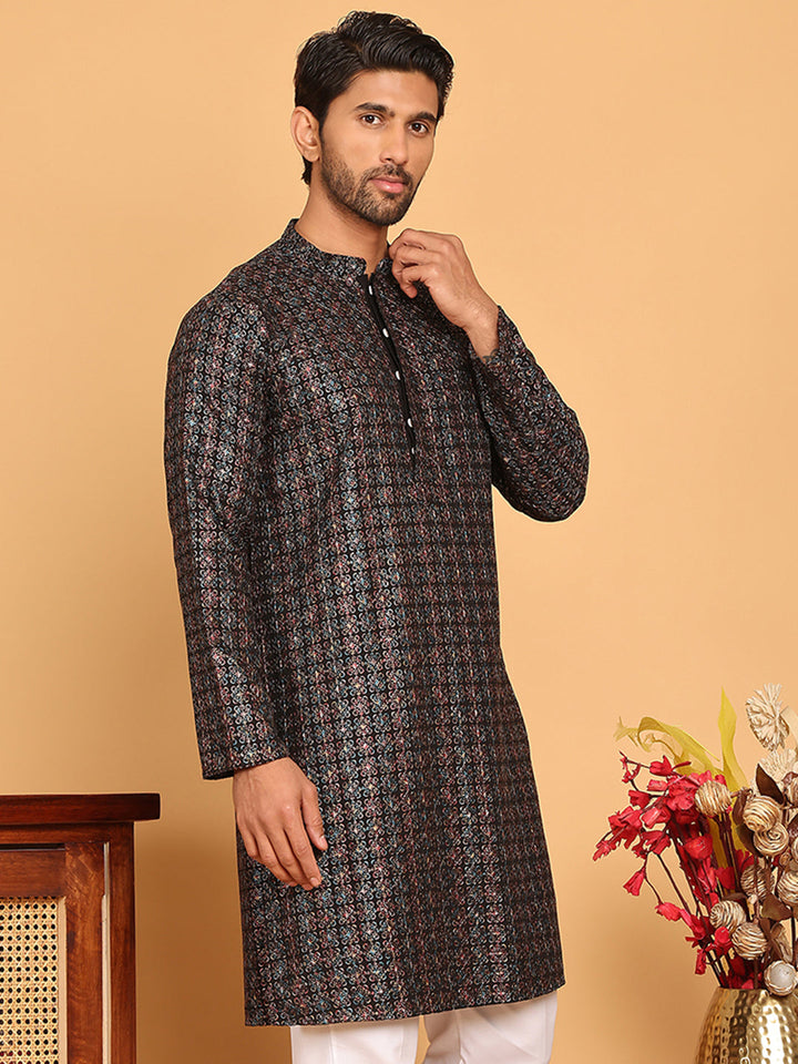 Embroidered And Sequins Viscose Rayon Kurtas For Men