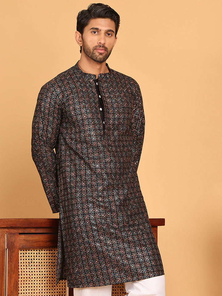 Embroidered And Sequins Viscose Rayon Kurtas For Men