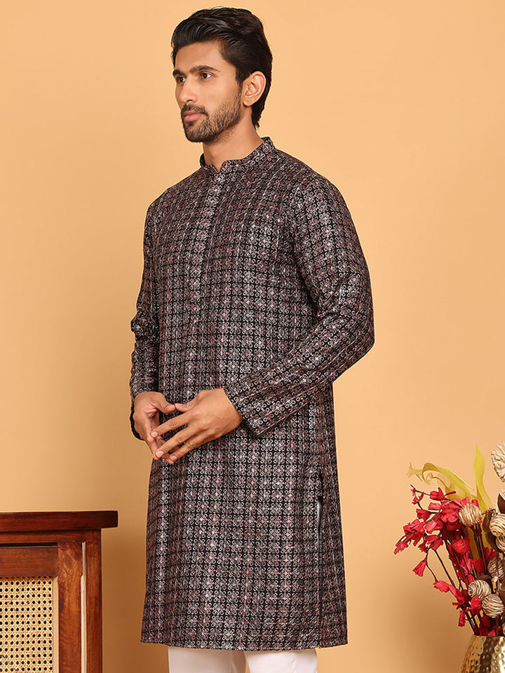 Embroidered And Sequins Viscose Rayon Kurtas For Men