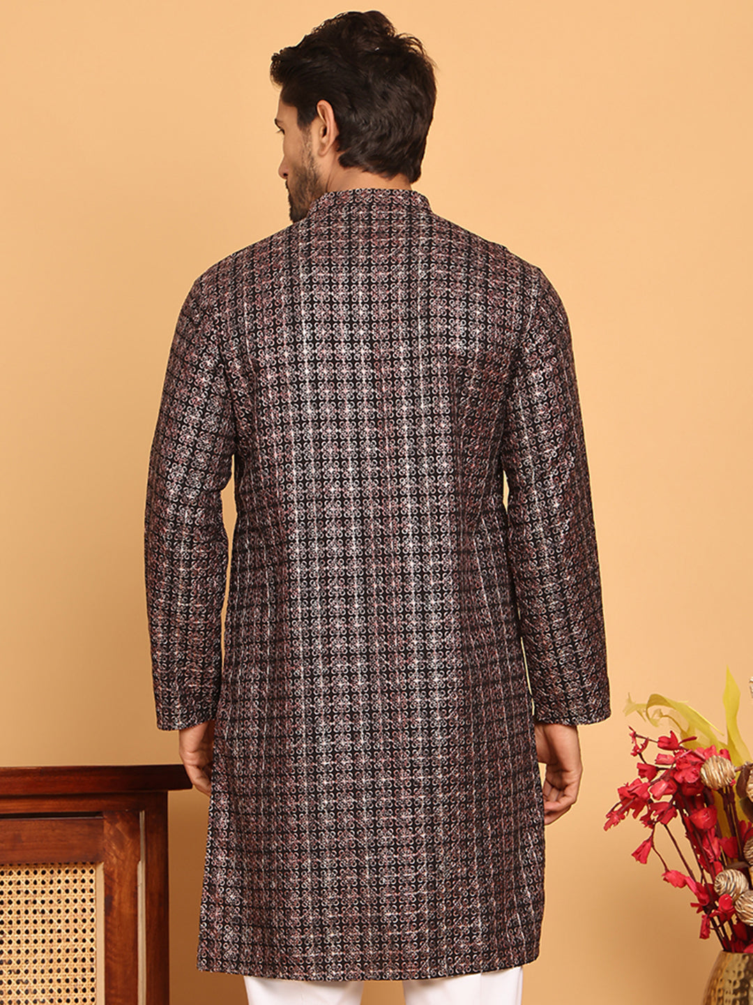 Embroidered And Sequins Viscose Rayon Kurtas For Men
