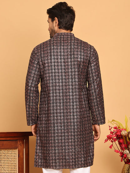 Embroidered And Sequins Viscose Rayon Kurtas For Men