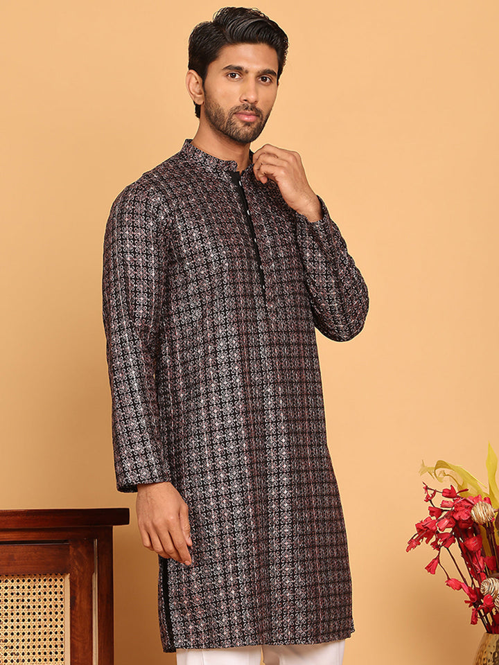 Embroidered And Sequins Viscose Rayon Kurtas For Men