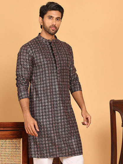 Embroidered And Sequins Viscose Rayon Kurtas For Men
