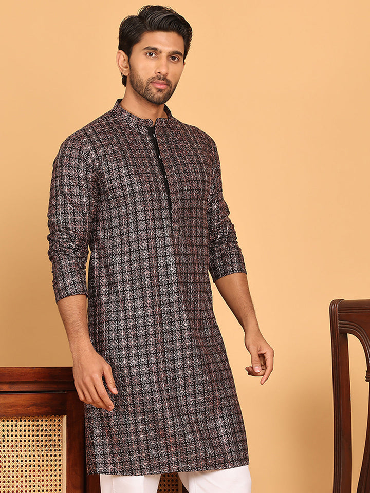 Embroidered And Sequins Viscose Rayon Kurtas For Men