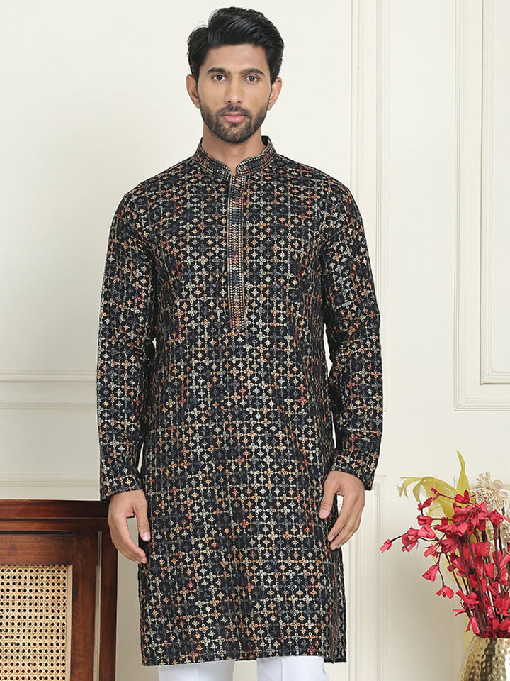 Embroidered And Sequins Viscose Rayon Kurtas For Men