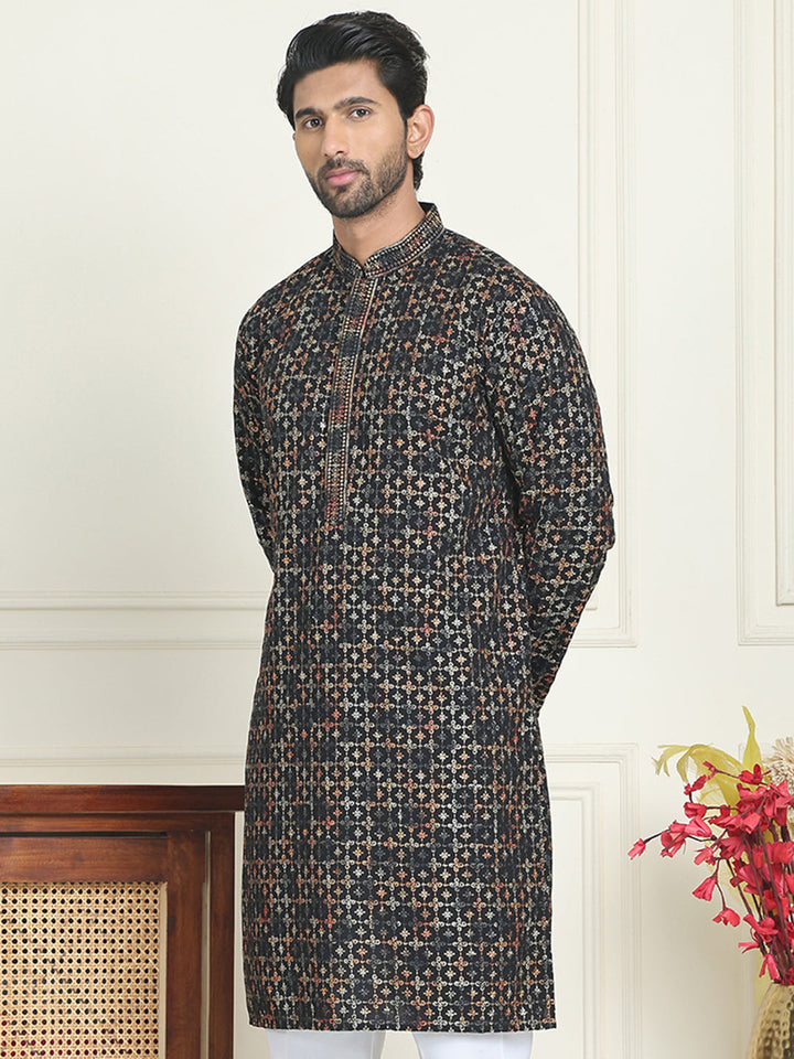 Embroidered And Sequins Viscose Rayon Kurtas For Men