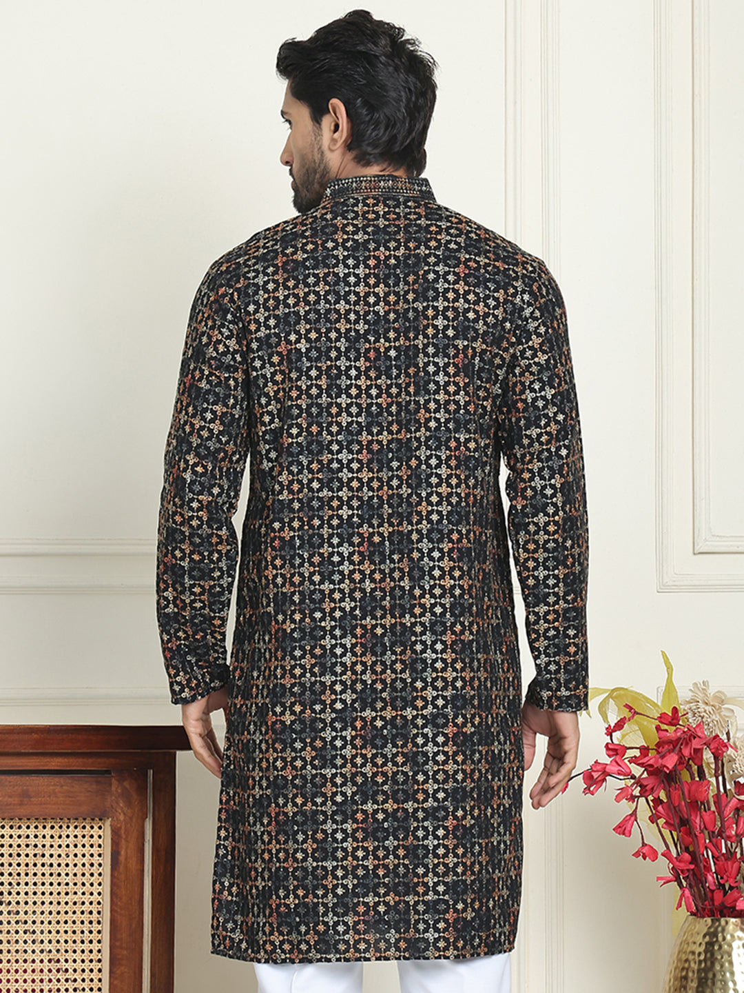 Embroidered And Sequins Viscose Rayon Kurtas For Men