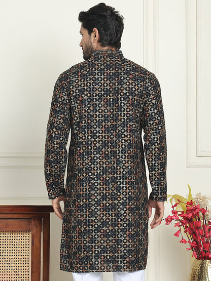 Embroidered And Sequins Viscose Rayon Kurtas For Men