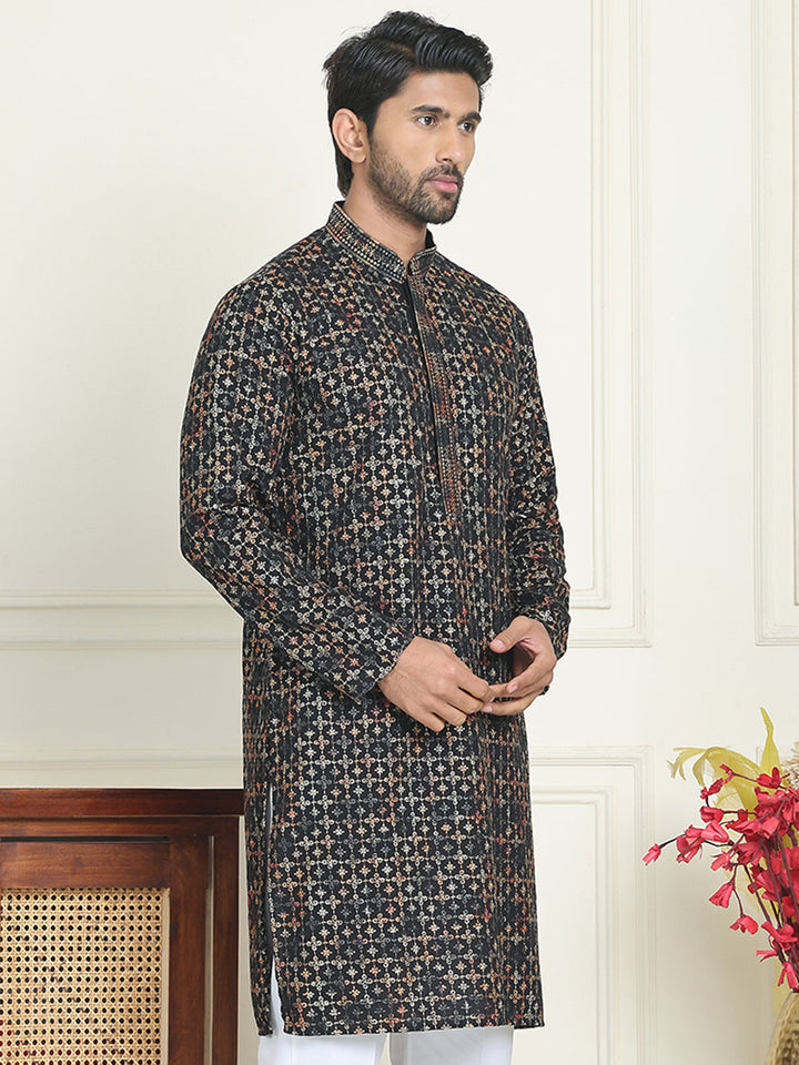 Embroidered And Sequins Viscose Rayon Kurtas For Men
