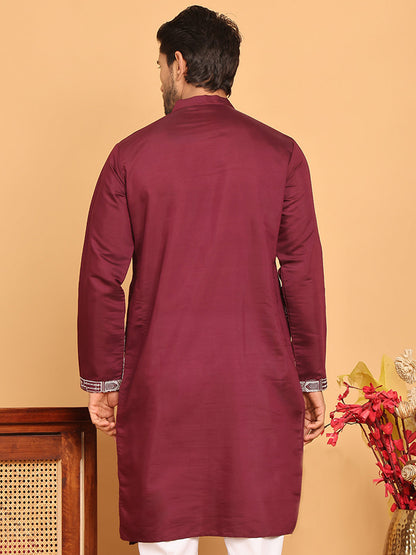 Purple Embroidered Straight Kurtas For Men