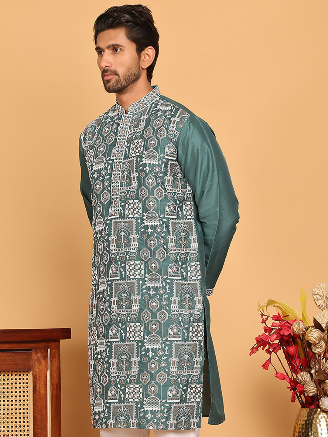 Embroidered Straight Kurtas For Men
