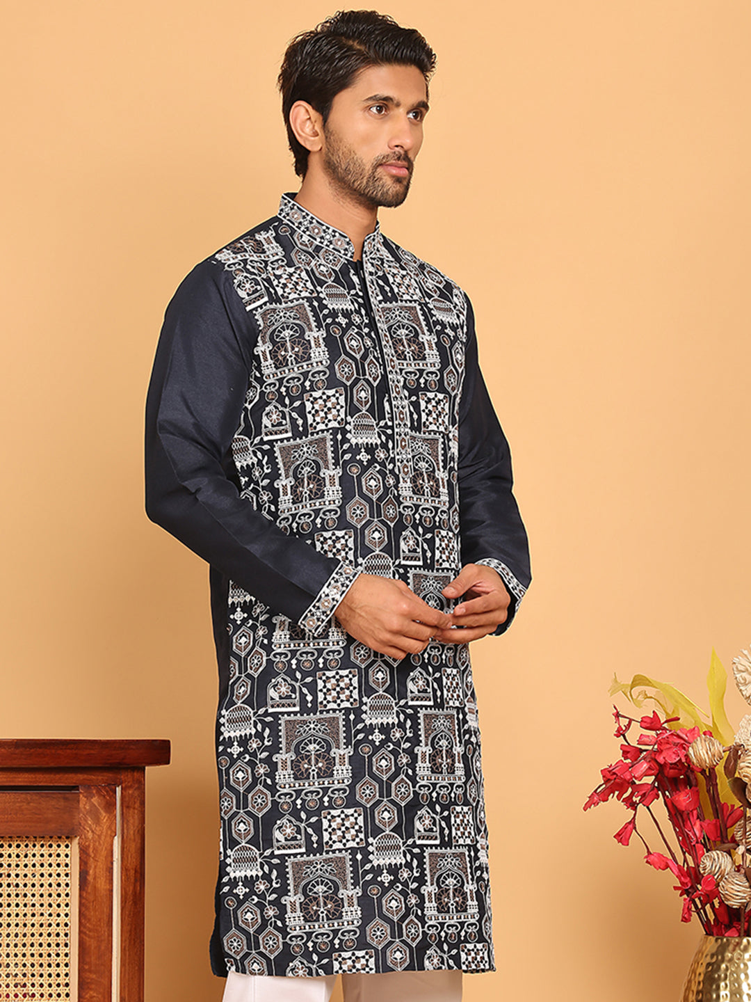 Embroidered Straight Kurtas For Men