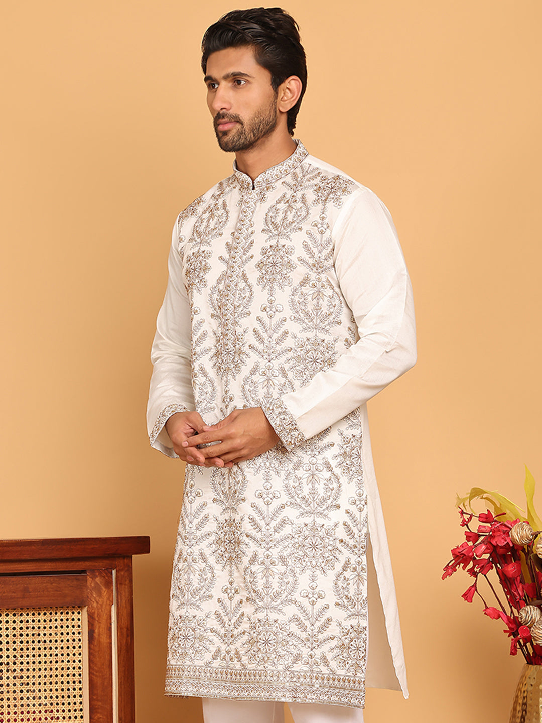 Embroidered Straight Kurtas For Men