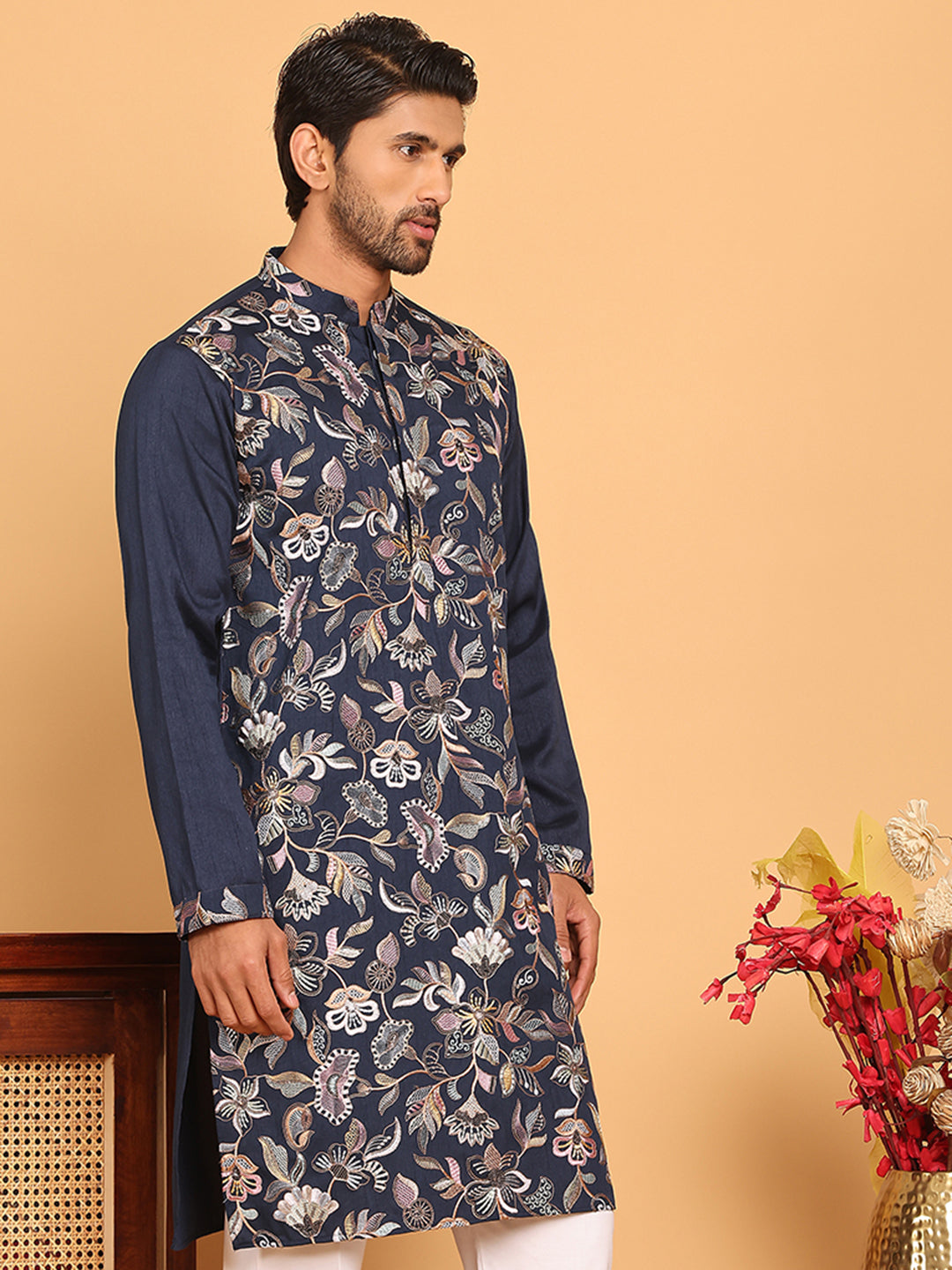 Embroidered Straight Kurtas  For Men