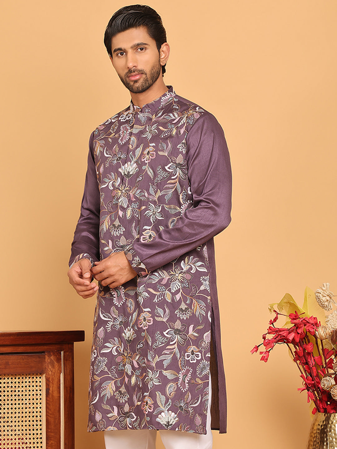 Embroidered Straight Kurtas  For Men