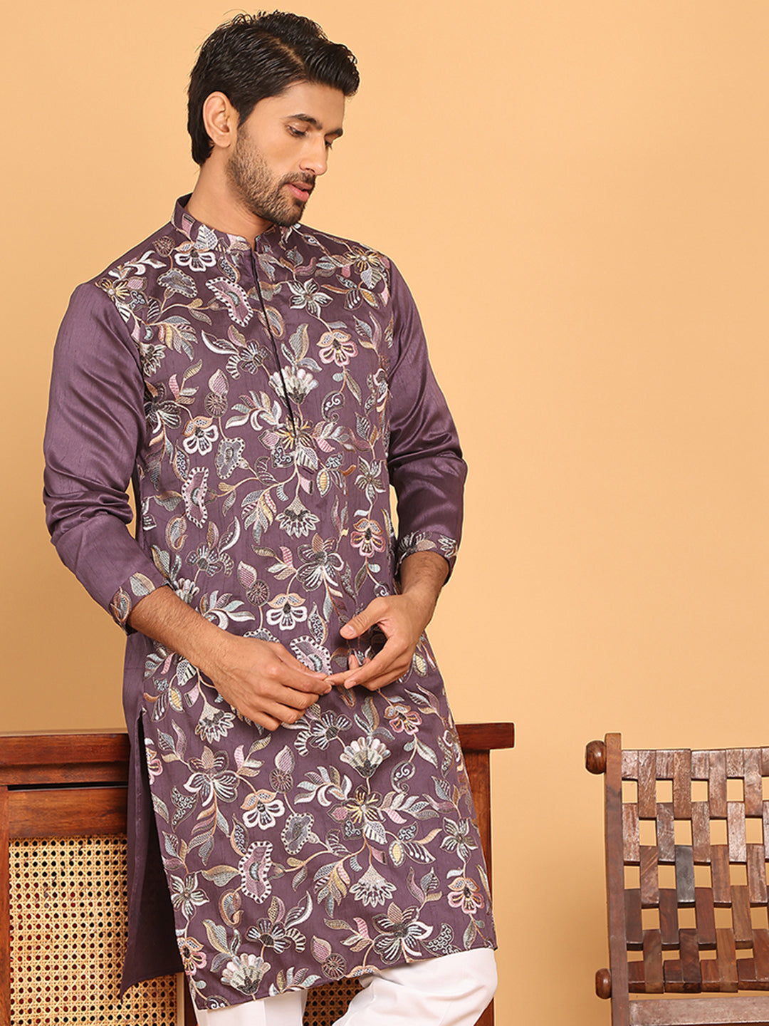 Embroidered Straight Kurtas  For Men