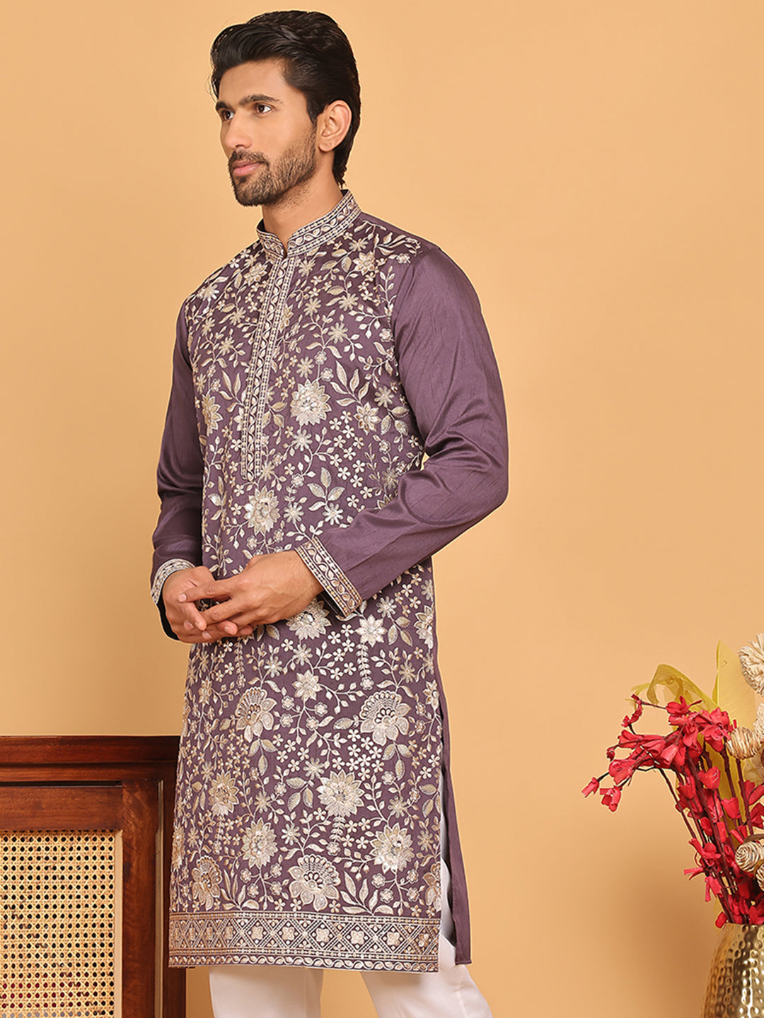 Embroidered Straight Kurtas For Men