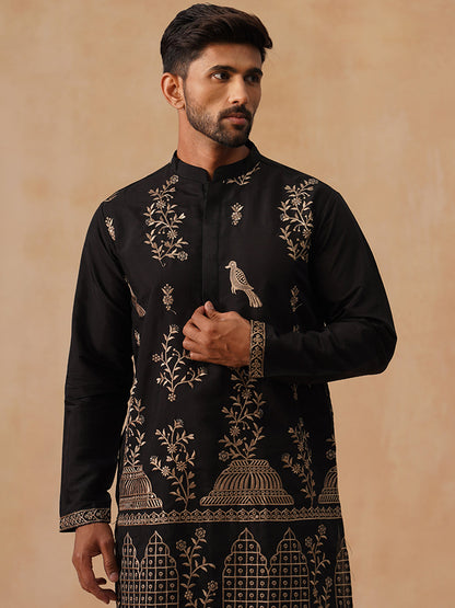 Silk Blend Embroidered Kurta
