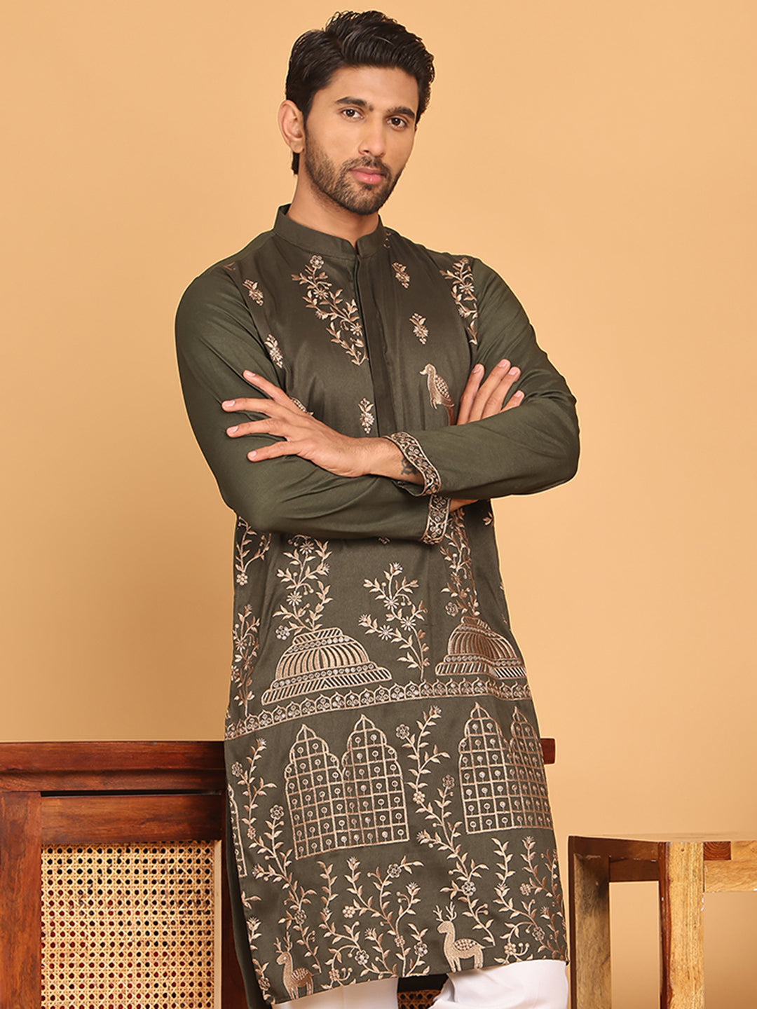 Embroidered Straight Kurtas For Men