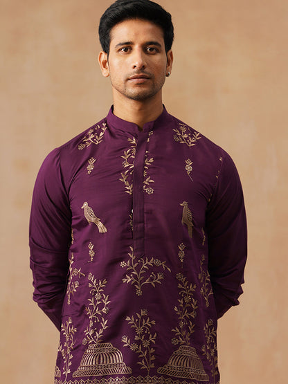 Silk Blend Embroidered Kurta