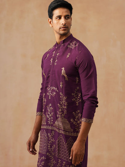 Silk Blend Embroidered Kurta