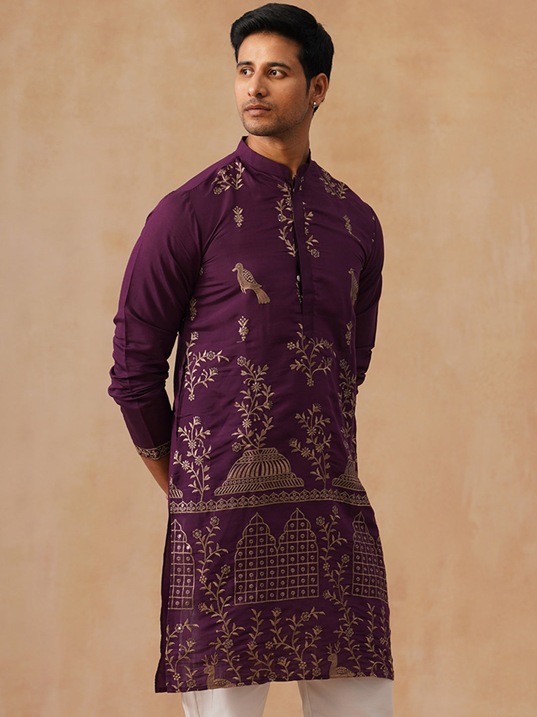 Silk Blend Embroidered Kurta