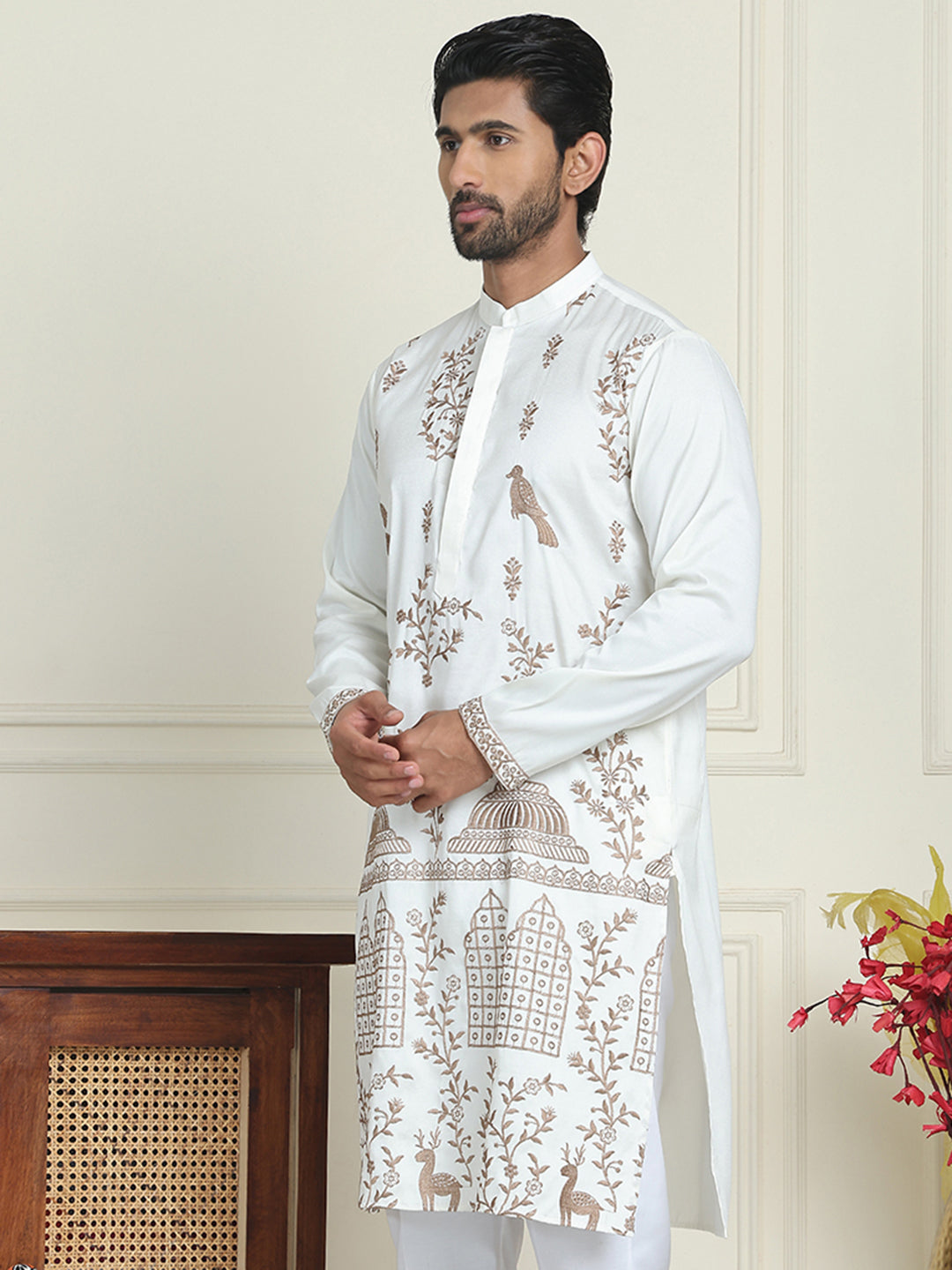 Embroidered Straight Kurtas For Men