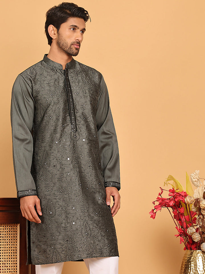 Embroidered &amp; Sequins Straight Kurtas